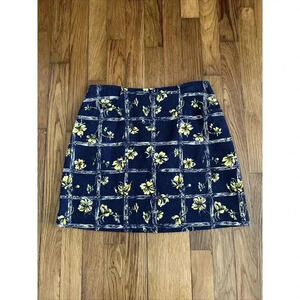 Lilly Pulitzer Skirt Don Thomas Lighthouse Textured Blue W/Flower Print Size 6